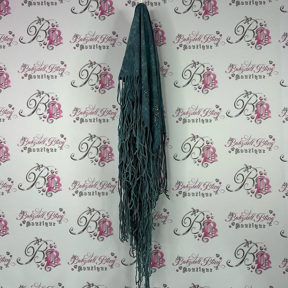 Scarf rhinestone tassels distressed tie dye blue Elegant Teal Fringe Scarf